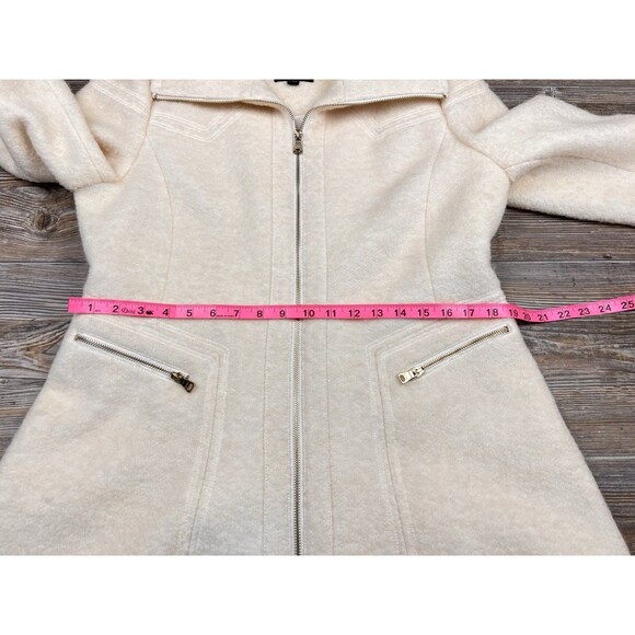 Jessica Simpson Boiled Wool Blend Dress Coat LARGE Ivory W/ Gold Zipper Chic - Picture 9 of 15